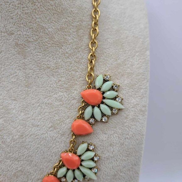 J Crew Factory Orange Light Green Resin Crystal Necklace - Picture 4 of 7